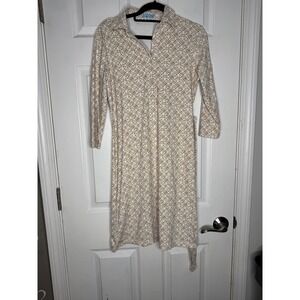 J. McLaughlin NWOT Gilcrist‎ Belted Shirt Dress White Tan Geometric Print Size S